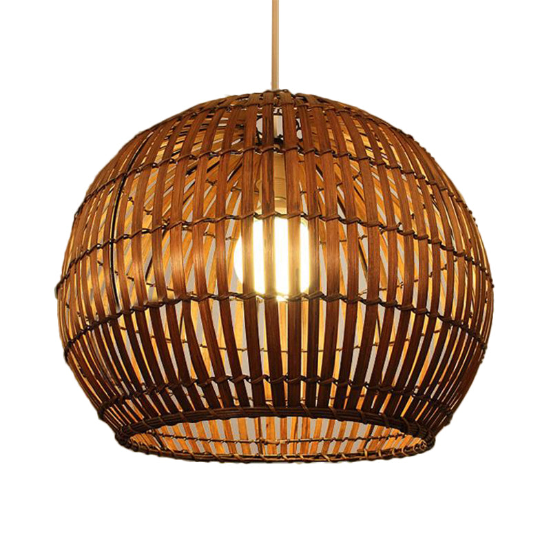 Bamboo Shade Pendant Lamp - Modern 12/16 W Ceiling Lighting For Restaurant With 1 Bulb Beige/Brown