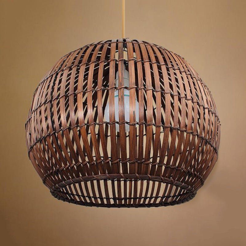 Bamboo Shade Pendant Lamp - Modern 12/16 W Ceiling Lighting For Restaurant With 1 Bulb Beige/Brown