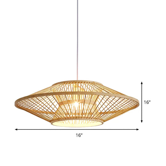 Bamboo Saucer Ceiling Light With 1 Bulb For Teahouse