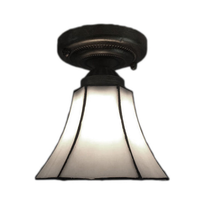 White/Beige/Blue-White Stained Glass Conical Flush Light - Tiffany 1-Light Ceiling Fixture For