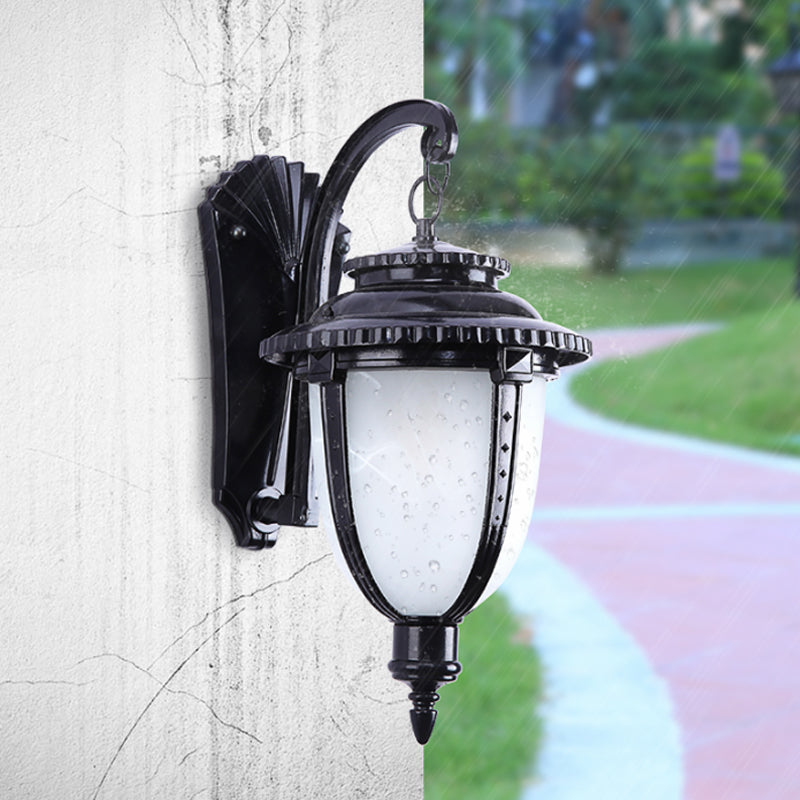 Country Black/Bronze Urn Sconce Wall Lamp With Weather-Resistant Glass - 1-Bulb Fixture Black