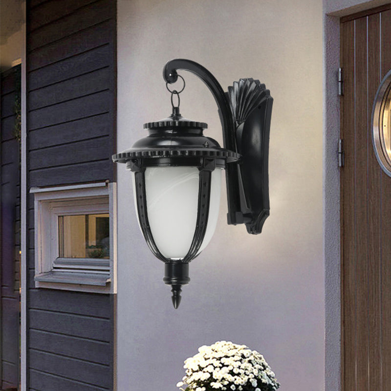 Country Black/Bronze Urn Sconce Wall Lamp With Weather-Resistant Glass - 1-Bulb Fixture