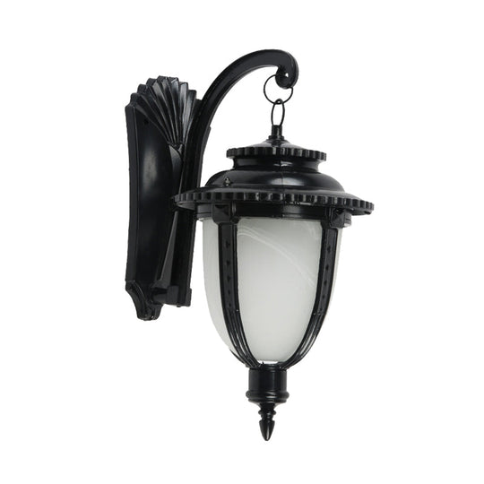 Country Black/Bronze Urn Sconce Wall Lamp With Weather-Resistant Glass - 1-Bulb Fixture