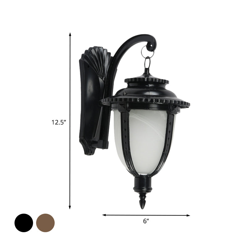 Country Black/Bronze Urn Sconce Wall Lamp With Weather-Resistant Glass - 1-Bulb Fixture