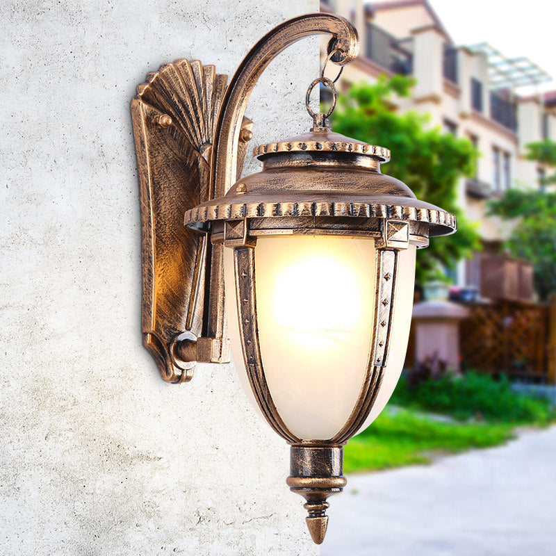 Country Black/Bronze Urn Sconce Wall Lamp With Weather-Resistant Glass - 1-Bulb Fixture Bronze