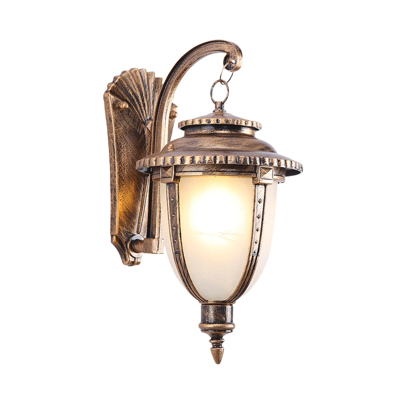 Country Black/Bronze Urn Sconce Wall Lamp With Weather-Resistant Glass - 1-Bulb Fixture