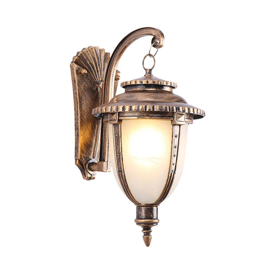 Country Black/Bronze Urn Sconce Wall Lamp With Weather-Resistant Glass - 1-Bulb Fixture