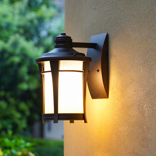 Copper Wall Mounted Farmhouse Sconce Lamp With Yellow And White Glass Jar - Courtyard Lighting