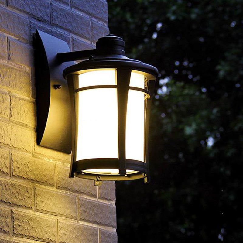 Copper Wall Mounted Farmhouse Sconce Lamp With Yellow And White Glass Jar - Courtyard Lighting