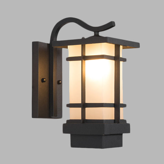 Black Metal Wall Sconce With Crossing Design And Glass Shade - 1 Head Country Lamp