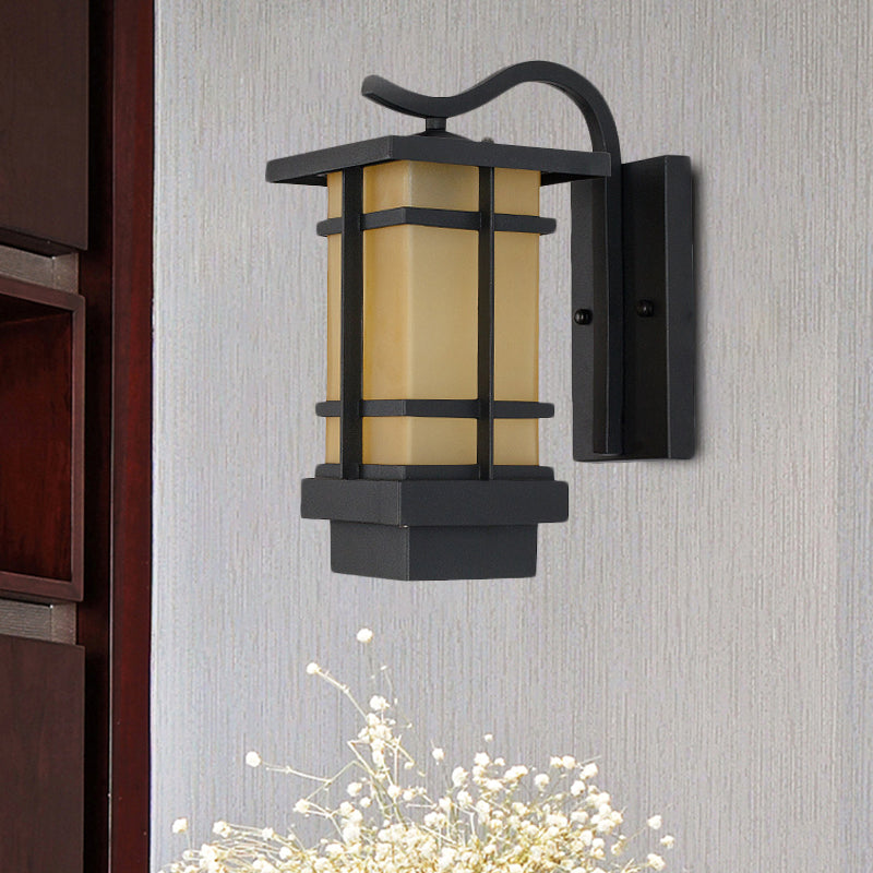 Black Metal Wall Sconce With Crossing Design And Glass Shade - 1 Head Country Lamp Yellow