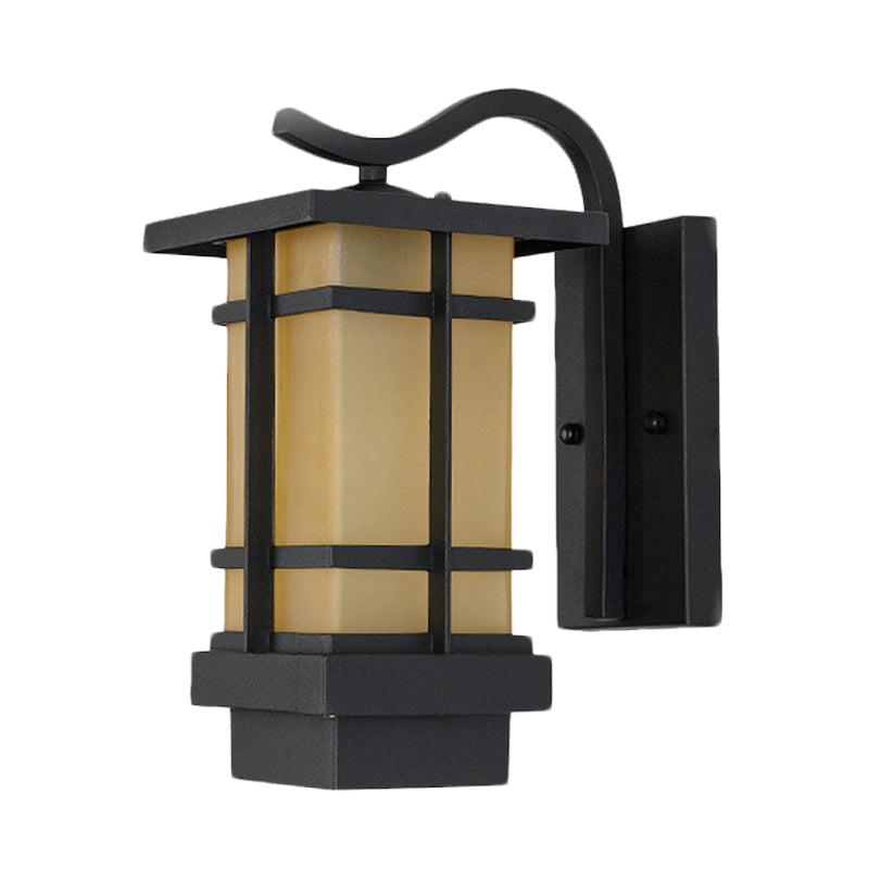 Black Metal Wall Sconce With Crossing Design And Glass Shade - 1 Head Country Lamp