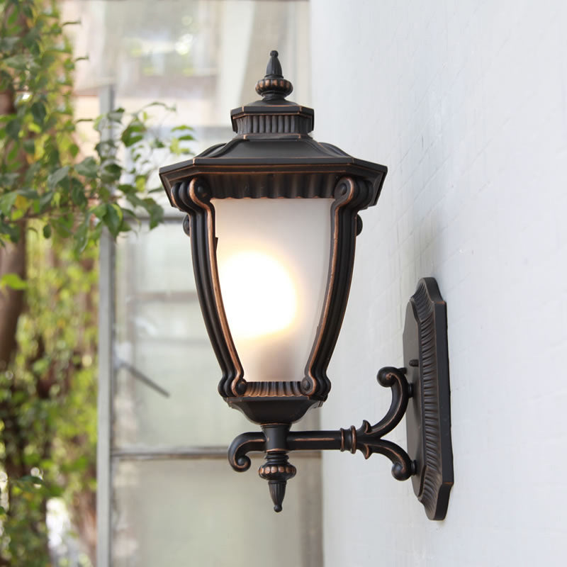 Black Farmhouse Urn Sconce Light: Translucent Glass Wall Mounted Lamp