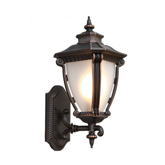 Black Farmhouse Urn Sconce Light: Translucent Glass Wall Mounted Lamp