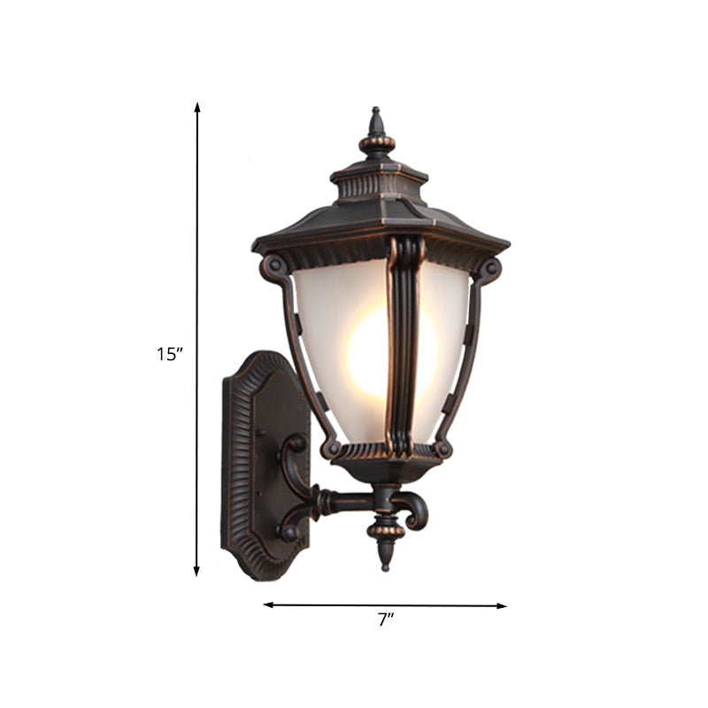 Black Farmhouse Urn Sconce Light: Translucent Glass Wall Mounted Lamp