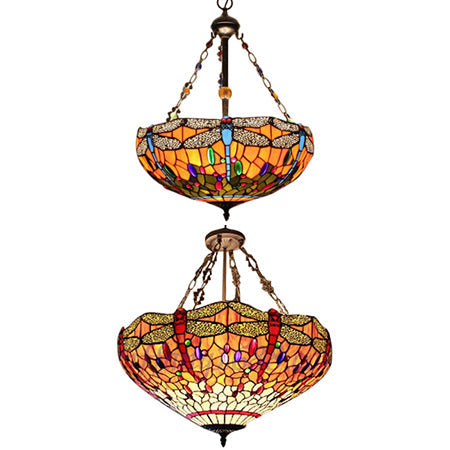 Dragonfly Pattern Tiffany Stained Pendant Light - Lodge Style 18/23.5 W Ideal For Foyer