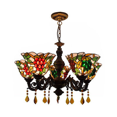 Multicolored Bell Inverted Chandelier Tiffany Stained Glass 5-Light Grapes Hanging Light with Crystal accents (Black/White)