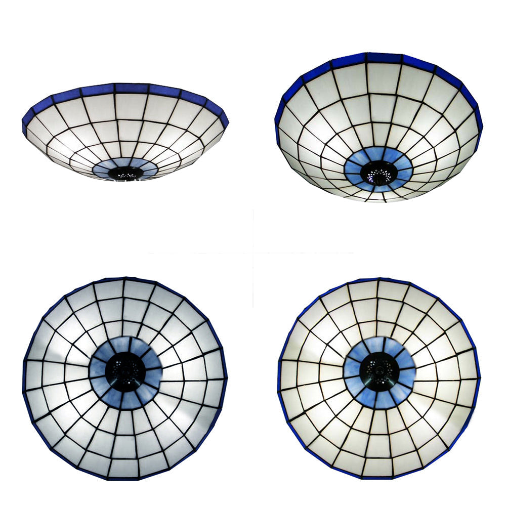 Stained Glass Round Ceiling Light Lodge Fixture - 12"/16"/19.5" - Flush Mount - Orange/Blue - Bedroom Lighting