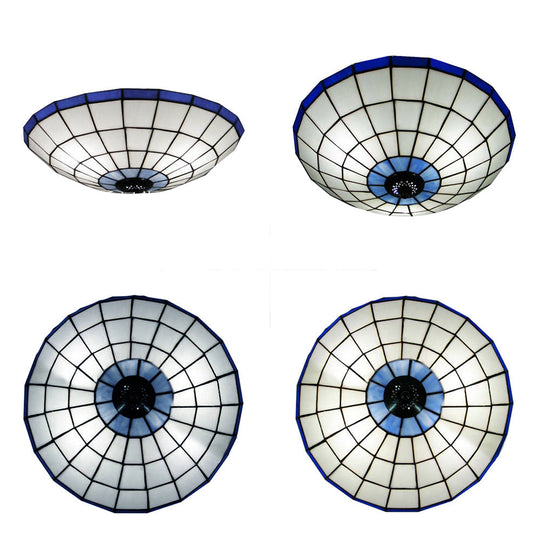 Stained Glass Round Ceiling Light Lodge Fixture - 12"/16"/19.5" - Flush Mount - Orange/Blue - Bedroom Lighting