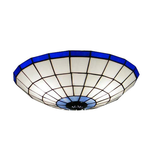 Stained Glass Round Ceiling Light Lodge Fixture - 12"/16"/19.5" - Flush Mount - Orange/Blue - Bedroom Lighting