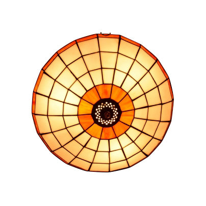 Stained Glass Round Ceiling Light Lodge Fixture - 12"/16"/19.5" - Flush Mount - Orange/Blue - Bedroom Lighting