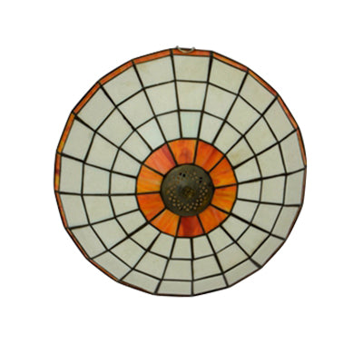 Stained Glass Round Ceiling Light Lodge Fixture - 12"/16"/19.5" - Flush Mount - Orange/Blue - Bedroom Lighting