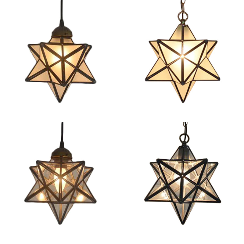 Tiffany Style Textured White/Clear Star Pendant Light - 8"/12" - Stainless Glass - Dining Room Ceiling Lamp