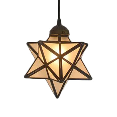 Tiffany Style Textured White/Clear Star Pendant Light - 8"/12" - Stainless Glass - Dining Room Ceiling Lamp