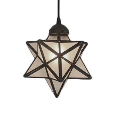 Tiffany Style Textured White/Clear Star Pendant Light - 8"/12" - Stainless Glass - Dining Room Ceiling Lamp