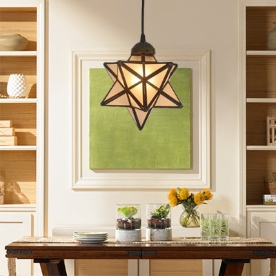 Tiffany Style Textured White/Clear Star Pendant Light - 8"/12" - Stainless Glass - Dining Room Ceiling Lamp