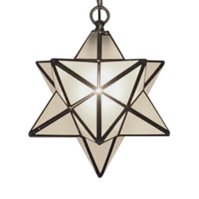 Tiffany Style Textured White/Clear Star Pendant Light - 8"/12" - Stainless Glass - Dining Room Ceiling Lamp