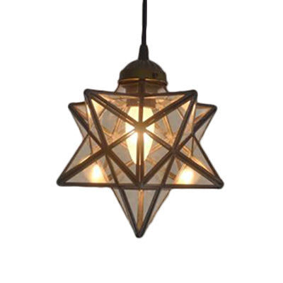 Tiffany Style Textured White/Clear Star Pendant Light - 8"/12" - Stainless Glass - Dining Room Ceiling Lamp