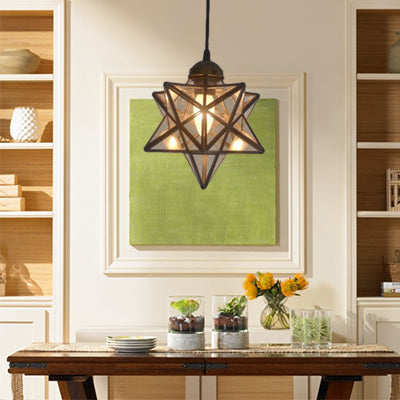 Tiffany Style Textured White/Clear Star Pendant Light - 8"/12" - Stainless Glass - Dining Room Ceiling Lamp