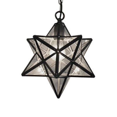 Tiffany Style Textured White/Clear Star Pendant Light - 8"/12" - Stainless Glass - Dining Room Ceiling Lamp