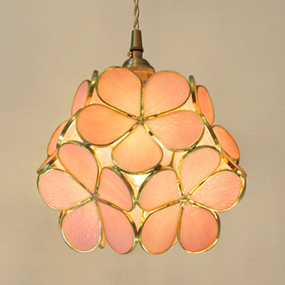 Ruchbah - Tiffany Style Blue/Clear/Pink Glass Pendant Ceiling Light