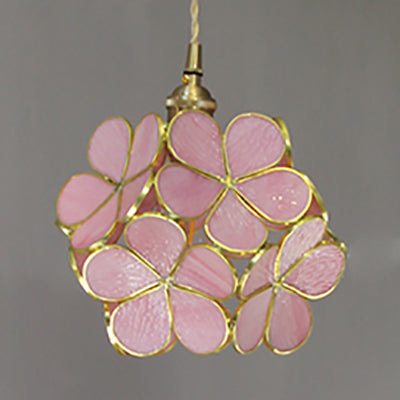 Ruchbah - Tiffany Style Blue/Clear/Pink Glass Pendant Ceiling Light