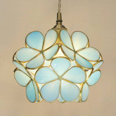 Ruchbah - Tiffany Style Blue/Clear/Pink Glass Pendant Ceiling Light