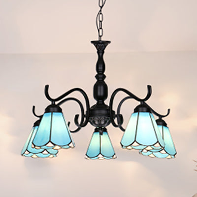 Rustic Stained Glass Chandelier with 5 Lights & Chain – Perfect for Living Room Ceiling