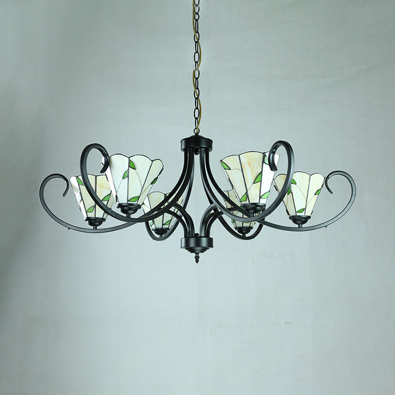 Retro Style Stained Glass Suspension Light with Leaf Pattern for Bedroom