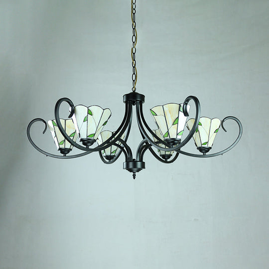 Retro Style Stained Glass Suspension Light with Leaf Pattern for Bedroom