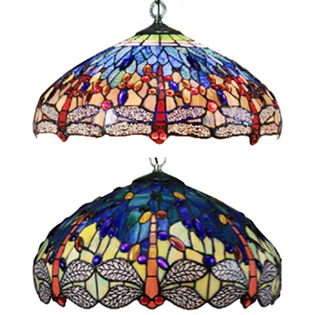 Tiffany Navy/Purplish Blue Suspension Lamp with Flared Art Glass Shade