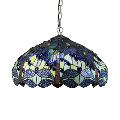 Tiffany Navy/Purplish Blue Suspension Lamp with Flared Art Glass Shade