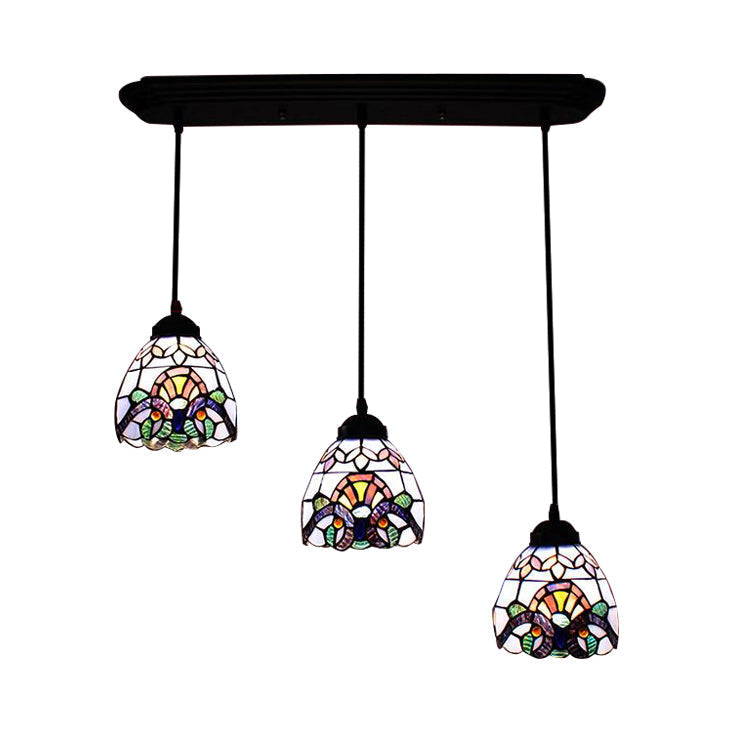 Victorian Stained Glass Hanging Pendant with Domed Design - White, 3 Lights - Ideal for Dining Room