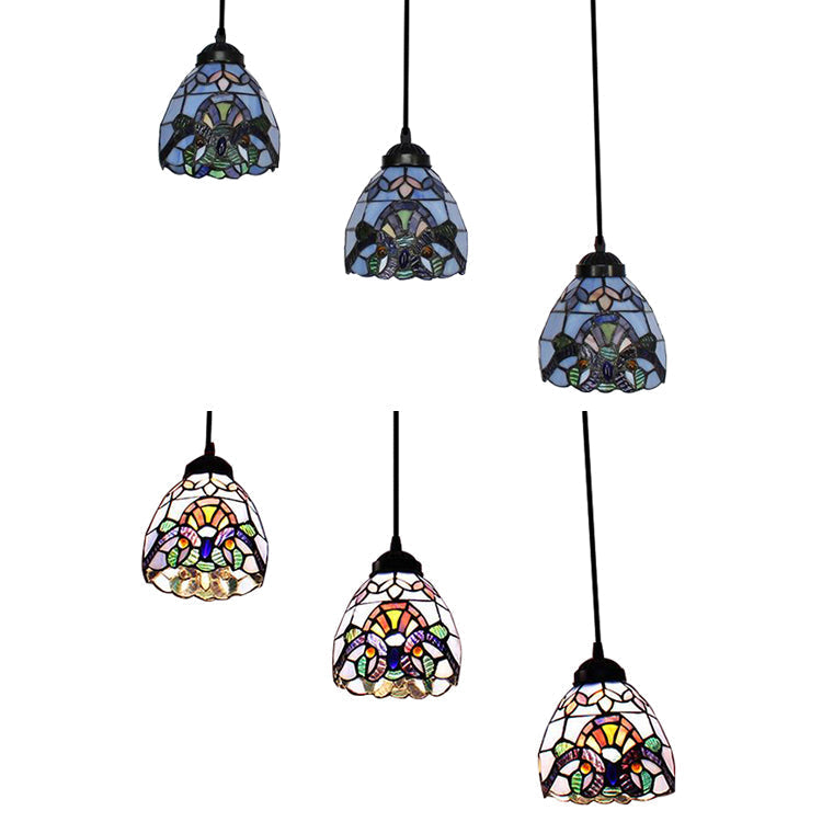 Victorian Stained Glass Hanging Pendant with Domed Design - White, 3 Lights - Ideal for Dining Room