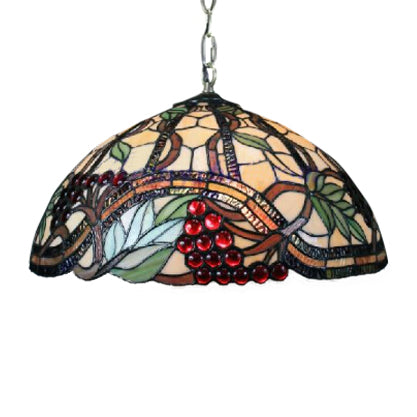 Tiffany Black Glass Pendant Lamp - Hand Cut Hemispherical Light Fixture With Grape/Leaf Pattern