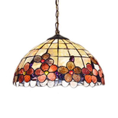 Victorian Handcrafted Art Glass Hanging Bowl Lamp - 3 Heads, 12"/14'/16" Wide - Black Pendant Light with Adjustable Chain