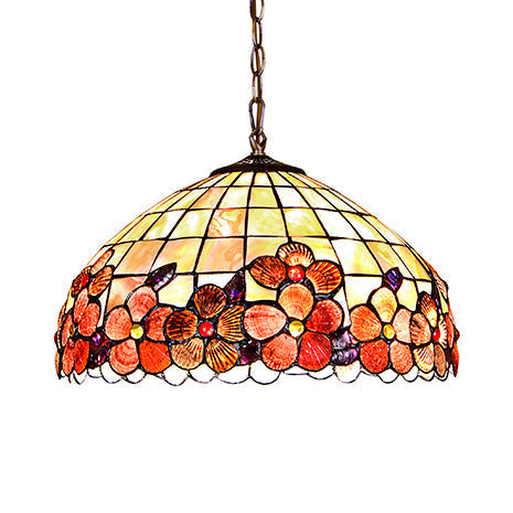 Victorian Handcrafted Art Glass Hanging Bowl Lamp - 3 Heads, 12"/14'/16" Wide - Black Pendant Light with Adjustable Chain