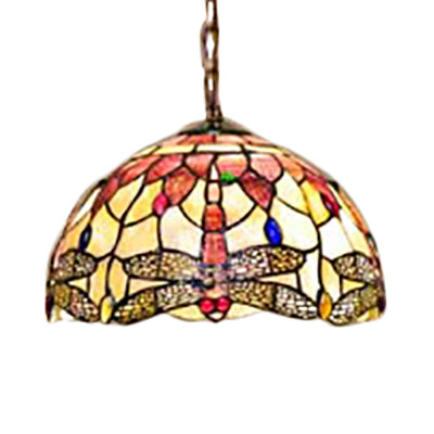 Tiffany Shell Dome Ceiling Lamp - Pink Dragonfly Pendant Light (3 Bulbs) 12/16 Wide / 12