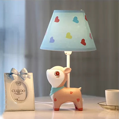 Adorable Baby Sika Deer Desk Lamp For Boy/Girl Bedroom - Resin 1 Bulb Blue