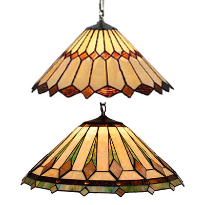 Black Conical Tiffany Pendant Light With Stained Art Glass For Living Room